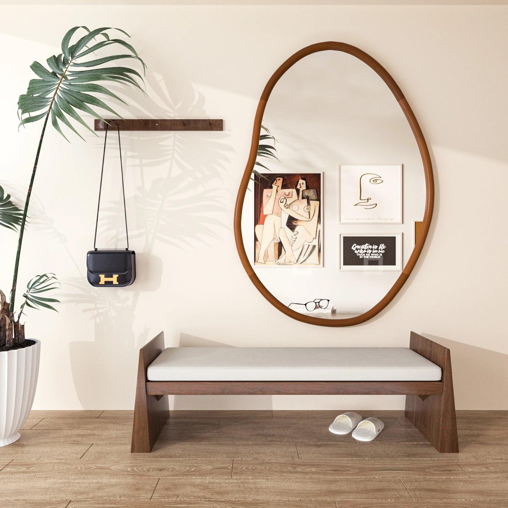 32x22 Inch Asymmetrical Full Length Wall Mirror | Wood Frame