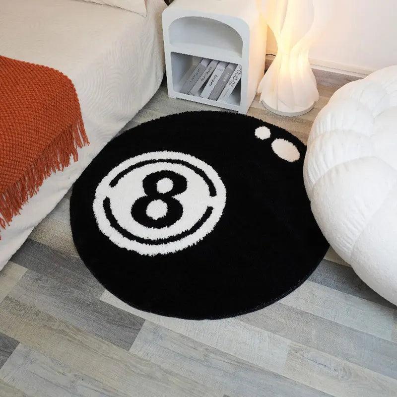 8-Ball Washable Area Rug | Modern Aesthetic Round Carpet