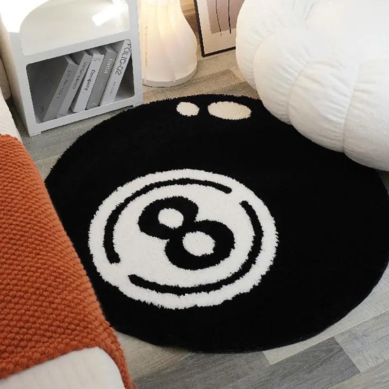 8-Ball Washable Area Rug | Modern Aesthetic Round Carpet